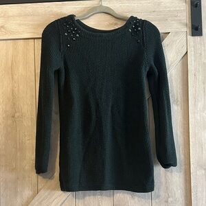 ☀️ RW&CO. Dark Green Knit Sweater with Embellished Shoulders
